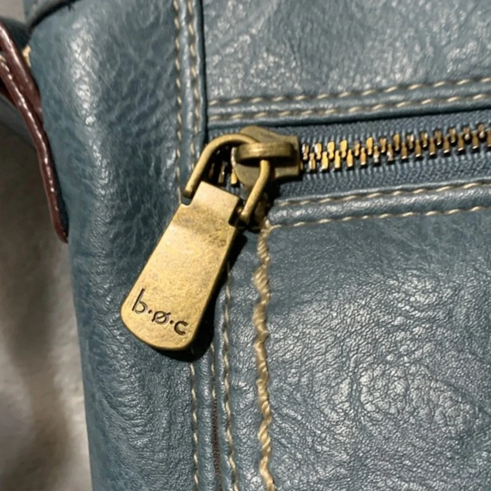 BOC Concepts Teal‎ Blue Faux Leather Crossbody Bag Adjustable Strap Zip Pockets